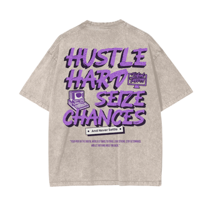 "Hustle Hard" Oversize Snow Washed T-Shirt