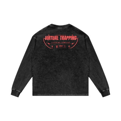 "Trap The Web" Acid Wash Oversize Long Sleeve Tee