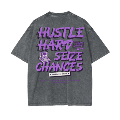 "Hustle Hard" Oversize Snow Washed T-Shirt