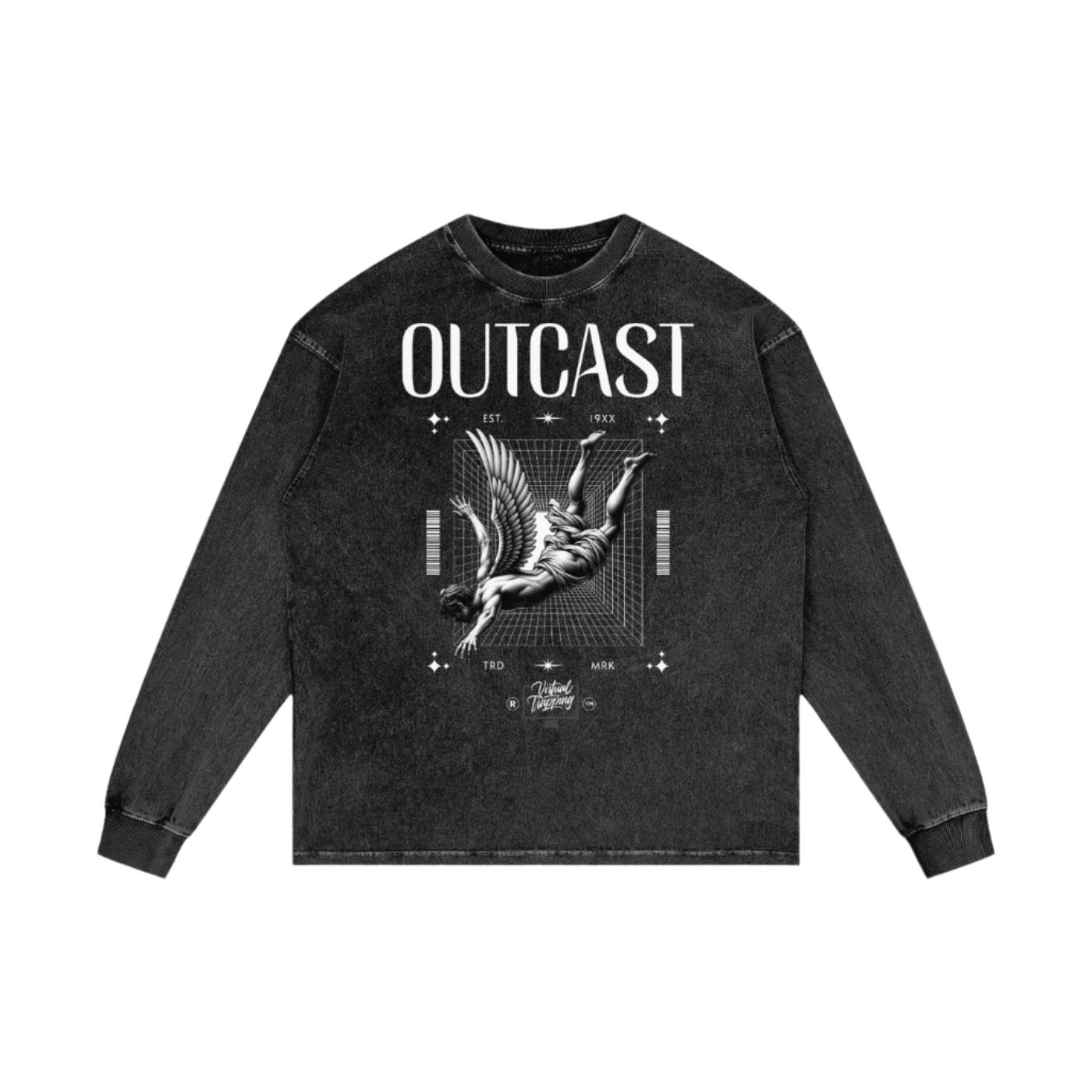 "Outcast" Acid Wash Oversize Long Sleeve Tee