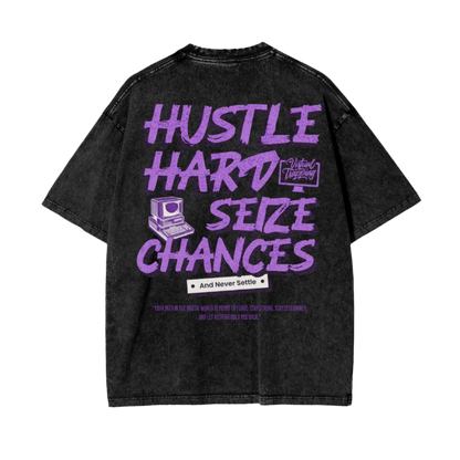 "Hustle Hard" Oversize Snow Washed T-Shirt