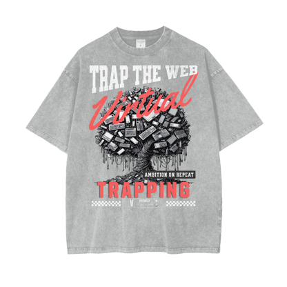 "Trap The Web" Oversize Snow Washed T-Shirt